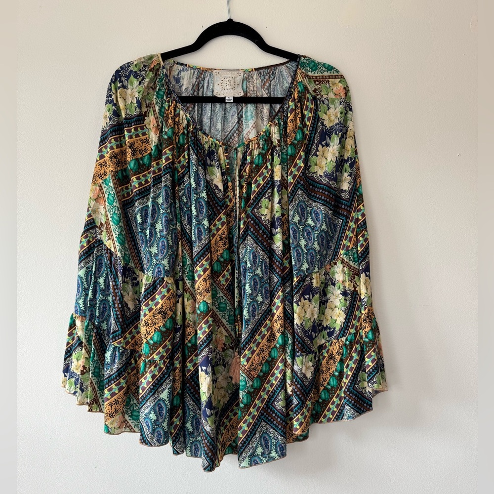 Johnny Was Multicolor Floral Bohemian Blouse
